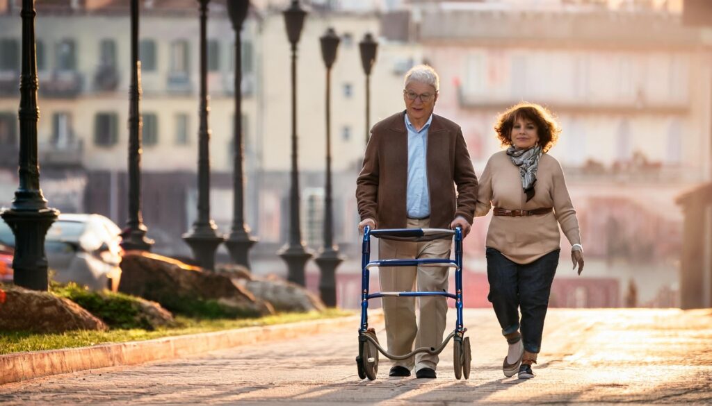foto di un malatto di parkinson accompagnato di sua sposa